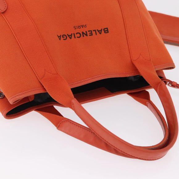 Balenciaga Navy Cabas S Tote Bag Canvas Orange Silver 339933 Auth BA16102