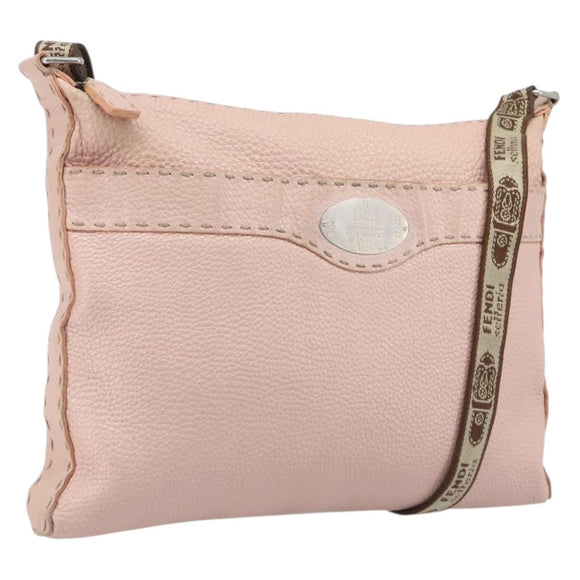 FENDI Celeria Shoulder Bag Leather Pink Silver 8BT093 Auth BA16104