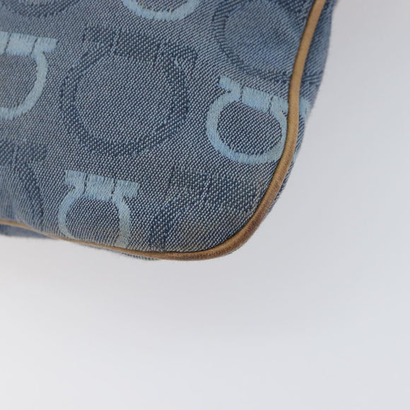 Salvatore Ferragamo Gancini Shoulder Bag Canvas Blue Gold Tone Auth BA16108