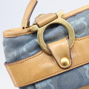 Salvatore Ferragamo Gancini Shoulder Bag Canvas Blue Gold Tone Auth BA16108-20