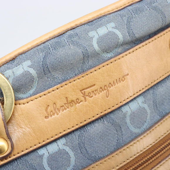 Salvatore Ferragamo Gancini Shoulder Bag Canvas Blue Gold Tone Auth BA16108
