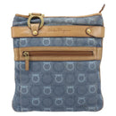 Salvatore Ferragamo Gancini Shoulder Bag Canvas Blue Gold Tone Auth BA16108-13