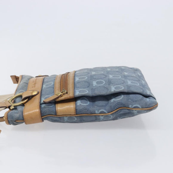 Salvatore Ferragamo Gancini Shoulder Bag Canvas Blue Gold Tone Auth BA16108