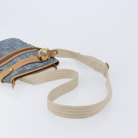 Salvatore Ferragamo Gancini Shoulder Bag Canvas Blue Gold Tone Auth BA16108