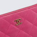 CHANEL Matelasse Coin Purse Lamb Skin Pink Gold Tone CC Auth BA16109-17