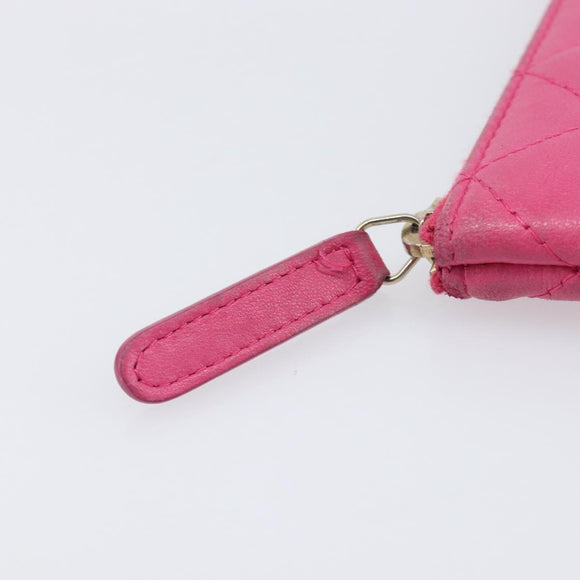 CHANEL Matelasse Coin Purse Lamb Skin Pink Gold Tone CC Auth BA16109
