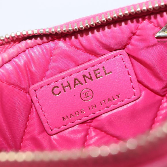 CHANEL Matelasse Coin Purse Lamb Skin Pink Gold Tone CC Auth BA16109