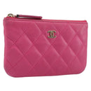 CHANEL Matelasse Coin Purse Lamb Skin Pink Gold Tone CC Auth BA16109-1