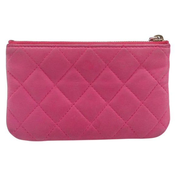 CHANEL Matelasse Coin Purse Lamb Skin Pink Gold Tone CC Auth BA16109