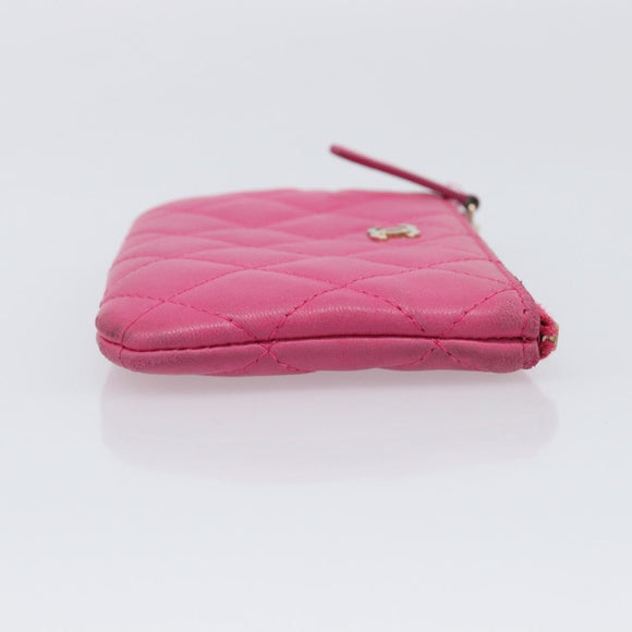 CHANEL Matelasse Coin Purse Lamb Skin Pink Gold Tone CC Auth BA16109