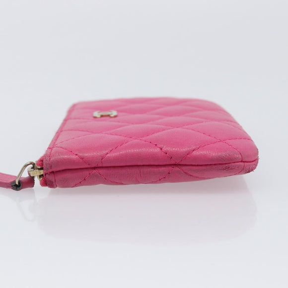 CHANEL Matelasse Coin Purse Lamb Skin Pink Gold Tone CC Auth BA16109