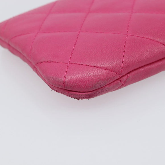 CHANEL Matelasse Coin Purse Lamb Skin Pink Gold Tone CC Auth BA16109
