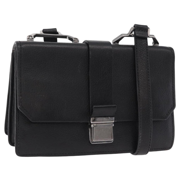 Miu Miu Madras Shoulder Bag Leather Black Silver Auth BA16113A