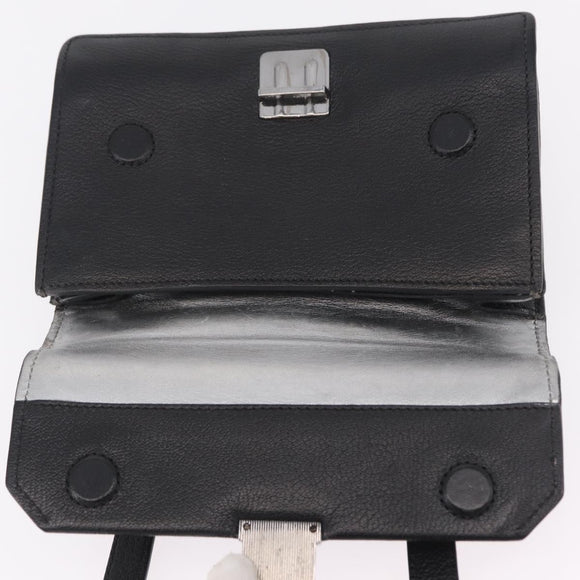 Miu Miu Madras Shoulder Bag Leather Black Silver Auth BA16113A