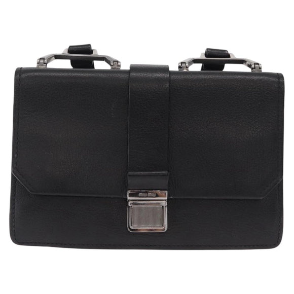 Miu Miu Madras Shoulder Bag Leather Black Silver Auth BA16113A