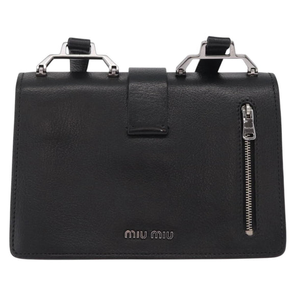 Miu Miu Madras Shoulder Bag Leather Black Silver Auth BA16113A