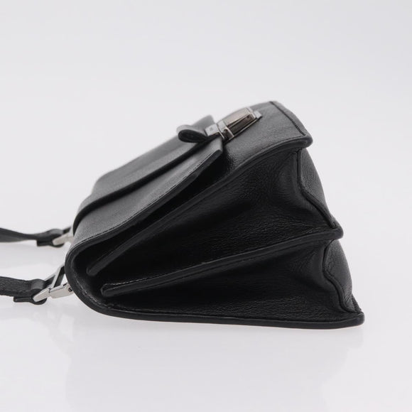 Miu Miu Madras Shoulder Bag Leather Black Silver Auth BA16113A