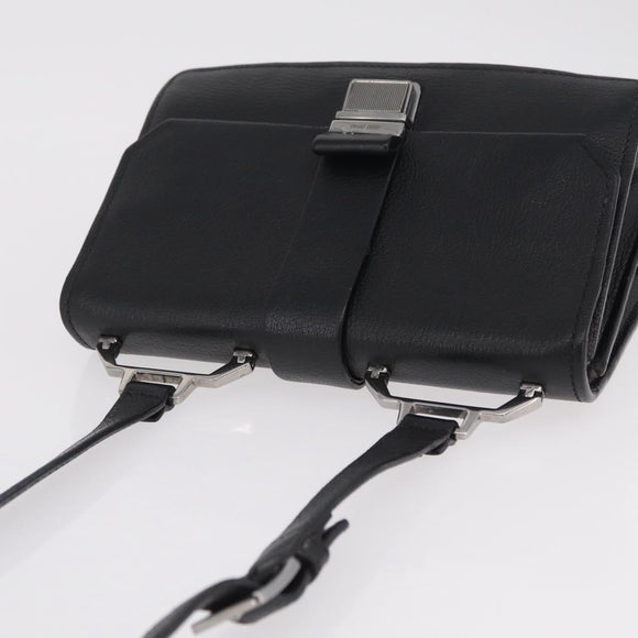 Miu Miu Madras Shoulder Bag Leather Black Silver Auth BA16113A