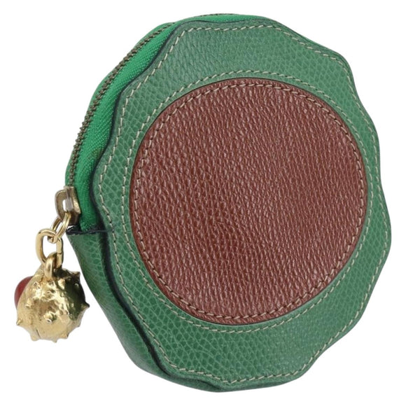 CELINE Coin Purse Leather Green Brown Auth BA16114V