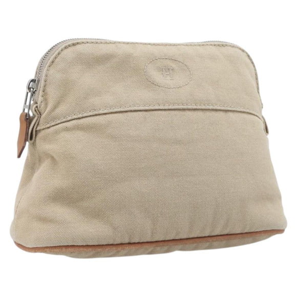 HERMES Bolide Pouch Canvas Beige Silver Auth BA16115