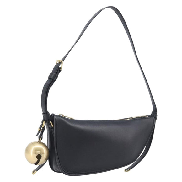 BURBERRY Shoulder Bag Leather Black Gold Tone Auth BA16116A