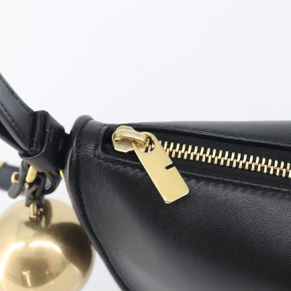 BURBERRY Shoulder Bag Leather Black Gold Tone Auth BA16116A