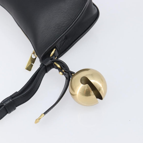 BURBERRY Shoulder Bag Leather Black Gold Tone Auth BA16116A