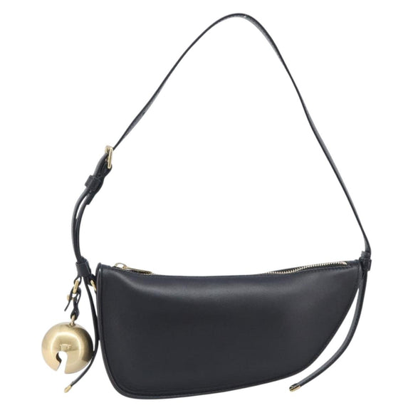 BURBERRY Shoulder Bag Leather Black Gold Tone Auth BA16116A
