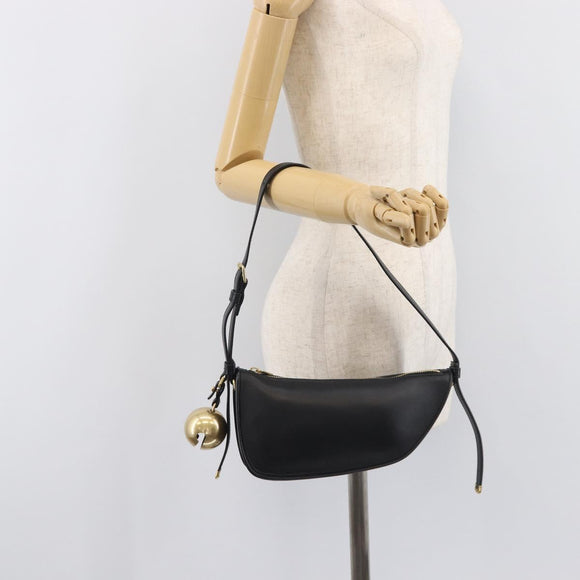 BURBERRY Shoulder Bag Leather Black Gold Tone Auth BA16116A