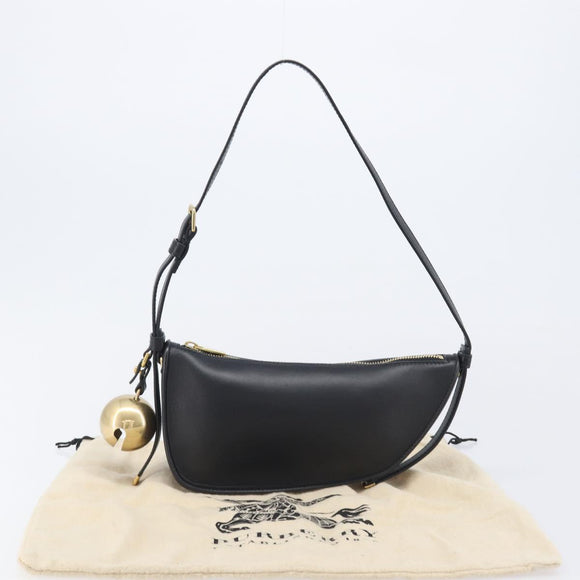 BURBERRY Shoulder Bag Leather Black Gold Tone Auth BA16116A