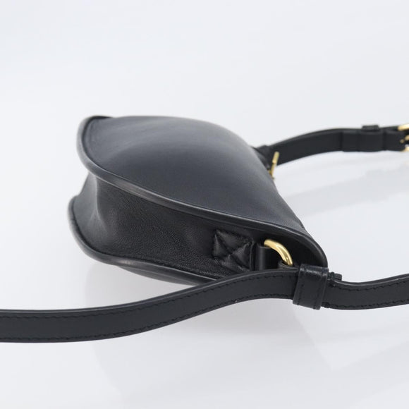 BURBERRY Shoulder Bag Leather Black Gold Tone Auth BA16116A