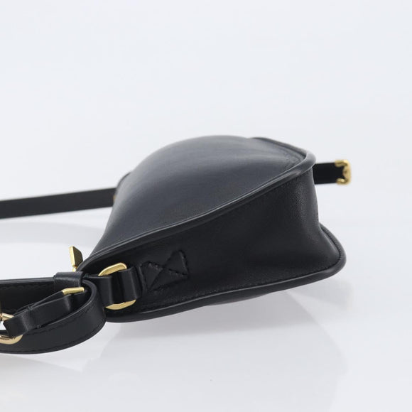 BURBERRY Shoulder Bag Leather Black Gold Tone Auth BA16116A