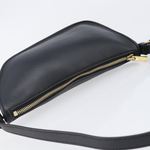 BURBERRY Shoulder Bag Leather Black Gold Tone Auth BA16116A