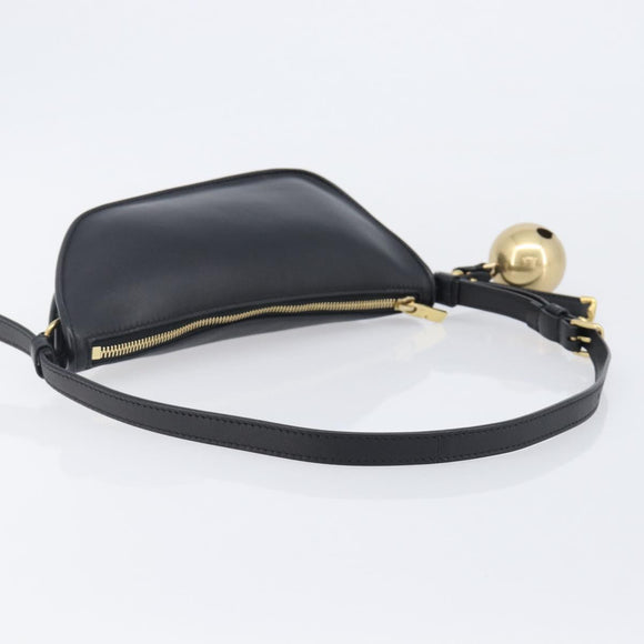 BURBERRY Shoulder Bag Leather Black Gold Tone Auth BA16116A