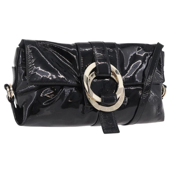 BVLGARI Chandra Shoulder Bag Patent Black Gold Tone Auth BA16118