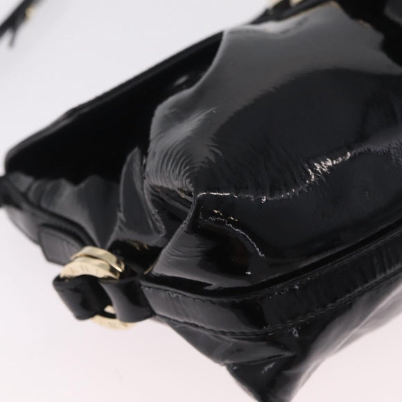 BVLGARI Chandra Shoulder Bag Patent Black Gold Tone Auth BA16118