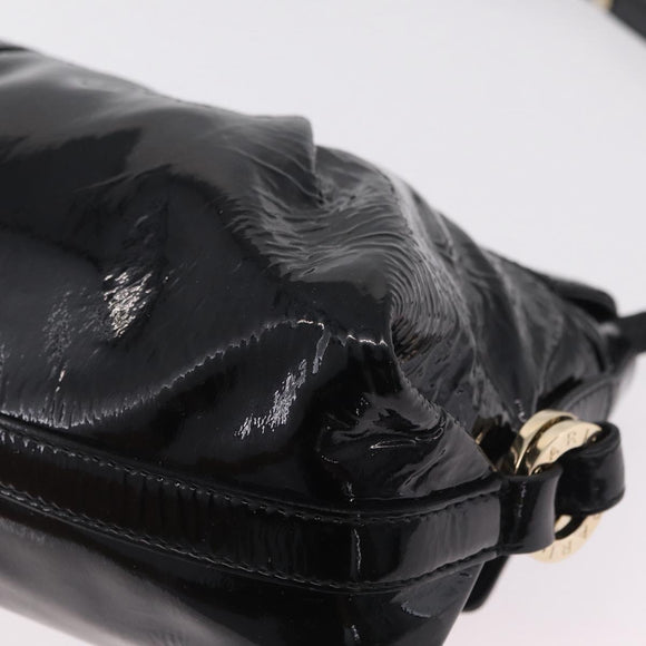 BVLGARI Chandra Shoulder Bag Patent Black Gold Tone Auth BA16118