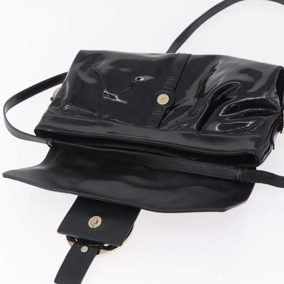 BVLGARI Chandra Shoulder Bag Patent Black Gold Tone Auth BA16118