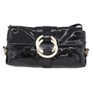 BVLGARI Chandra Shoulder Bag Patent Black Gold Tone Auth BA16118-13