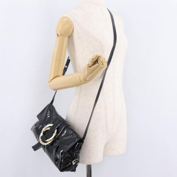 BVLGARI Chandra Shoulder Bag Patent Black Gold Tone Auth BA16118