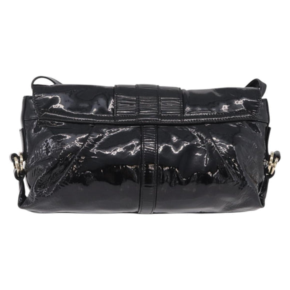 BVLGARI Chandra Shoulder Bag Patent Black Gold Tone Auth BA16118