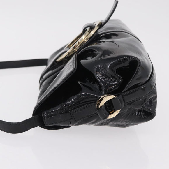 BVLGARI Chandra Shoulder Bag Patent Black Gold Tone Auth BA16118