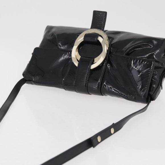 BVLGARI Chandra Shoulder Bag Patent Black Gold Tone Auth BA16118