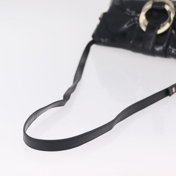 BVLGARI Chandra Shoulder Bag Patent Black Gold Tone Auth BA16118