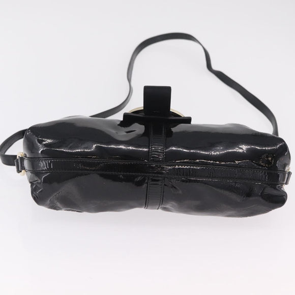 BVLGARI Chandra Shoulder Bag Patent Black Gold Tone Auth BA16118
