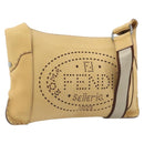 FENDI Celeria Shoulder Bag Leather Beige Silver 8BT113 Auth BA16119-1
