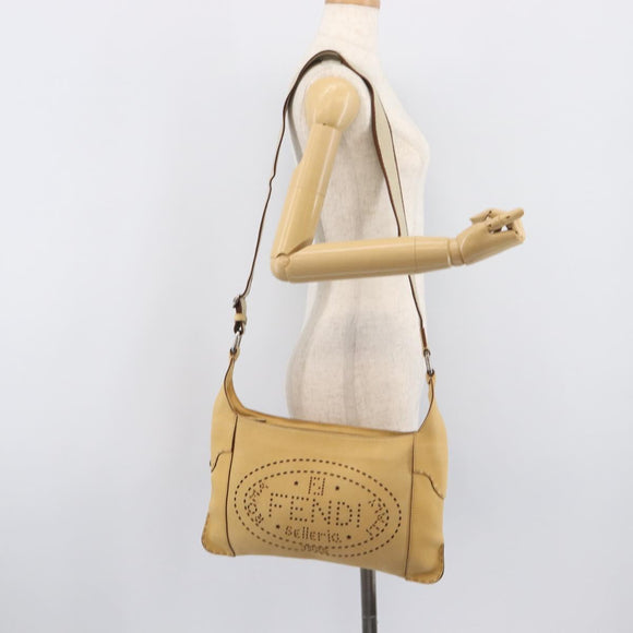 FENDI Celeria Shoulder Bag Leather Beige Silver 8BT113 Auth BA16119