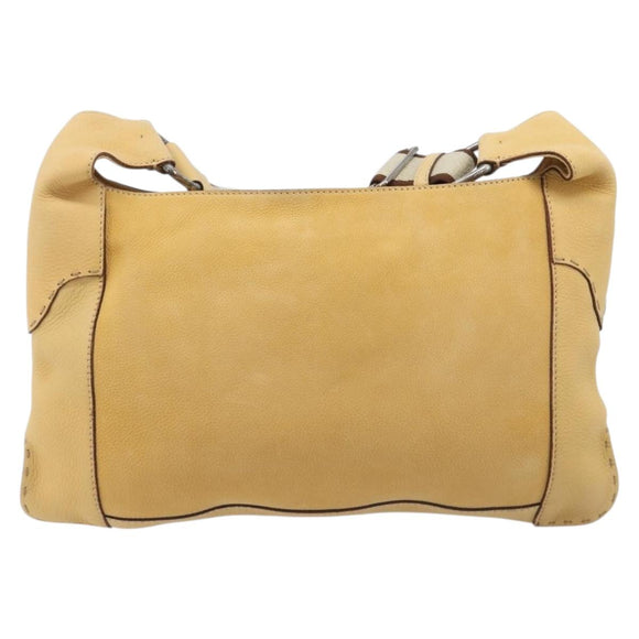 FENDI Celeria Shoulder Bag Leather Beige Silver 8BT113 Auth BA16119