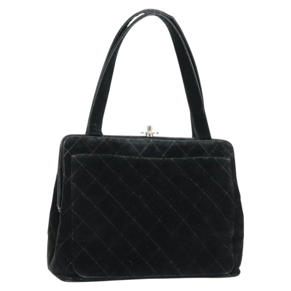 CHANEL Matelasse Hand Bag Suede Black Silver CC Auth BA1612