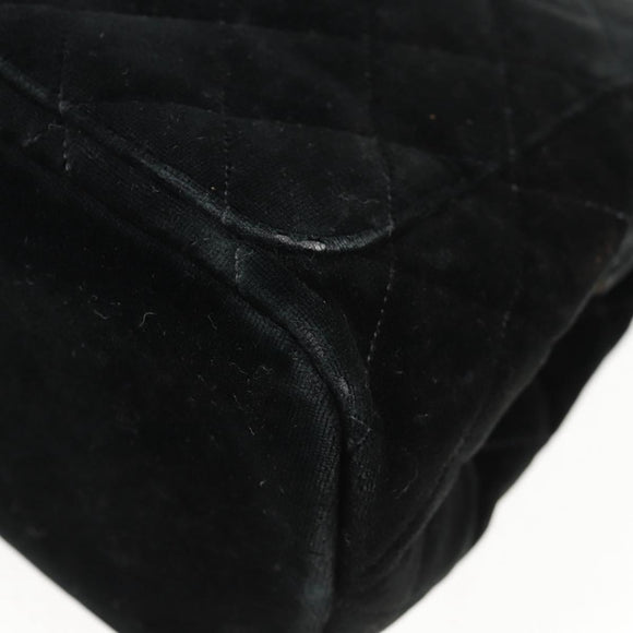 CHANEL Matelasse Hand Bag Suede Black Silver CC Auth BA1612